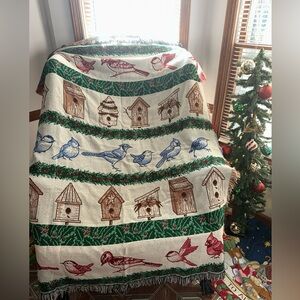 Holiday Birdhouse and Bird Throw Blanket made in USA